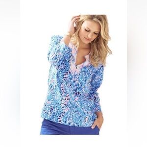 Lilly Pulitzer Amelia Island Tunic in Tic Tac Toe Tile Print, Size XS